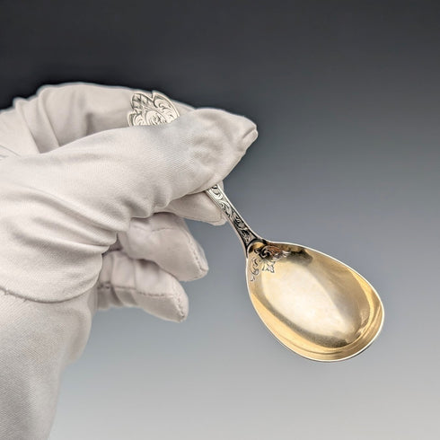 1901 British antique sterling silver tea caddy spoon by Robert Stebbings